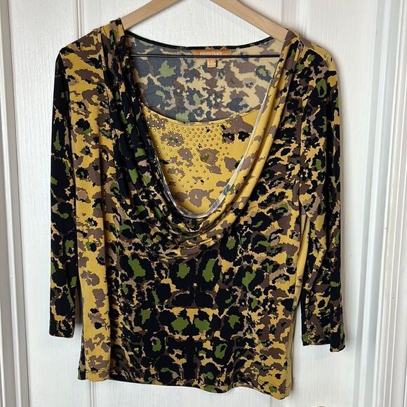 Ellen Tracy Animal‎ Print Top Sequins Bling Size L - Picture 1 of 5